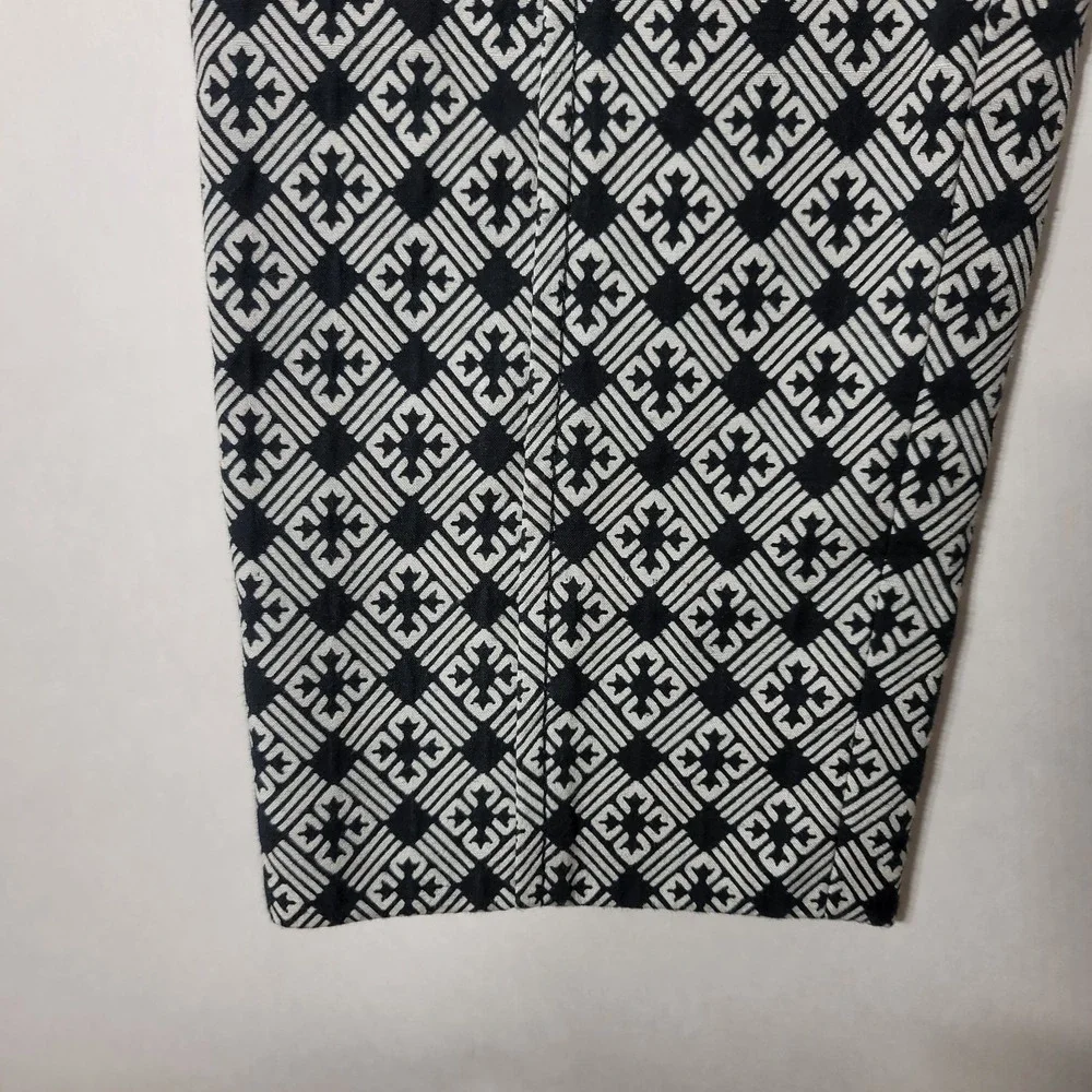 Tory Burch Jacquard Pants Stretch‎ Flat Front Geometric 8 Black Gray Work Casual